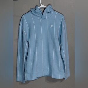 Hollister Men's Light Blue Striped Hoodie Sweater Size (S)